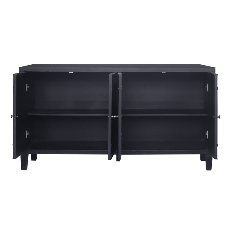 Armoire décorative à 4 portes, rangement pour buffet en bois, noir mat, pour la cuisine, l'armoire de rangement, le buffet de porte fonctionnelle et la salle à manger, finition noire