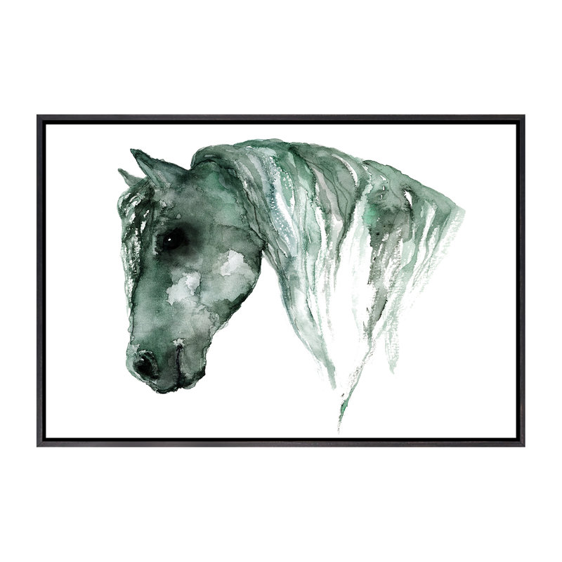 Art du cheval, H 40 po x l 60 po x P 1,5 po, Toile avec cadre noir patiné