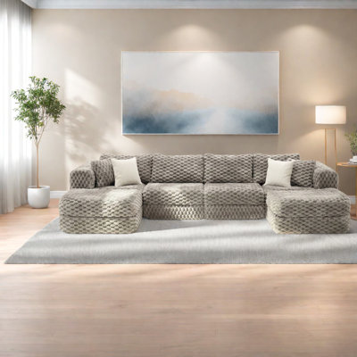 Comfortable Modular Sectional, Grey Bubble Velvet, Ideal For Modern Living Rooms