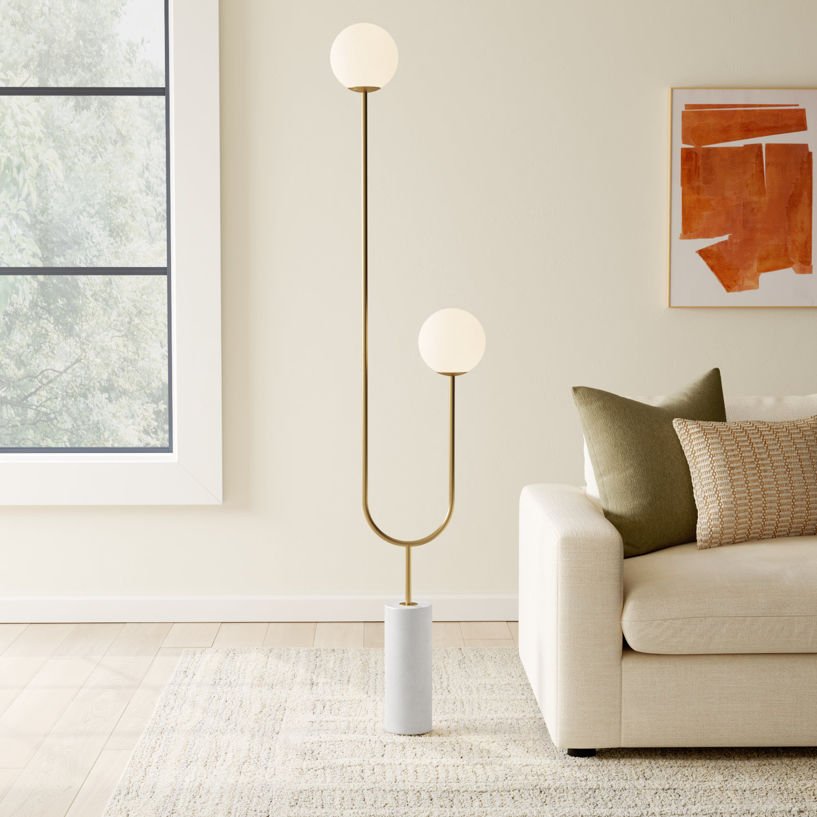 Ixia 73" Genuine Marble Floor Lamp, Gold/White