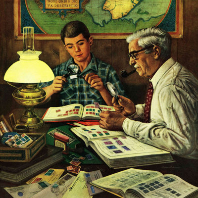 Reproduction d’art sur toile tendue, "recuperation de timbres" par stevan dohanos