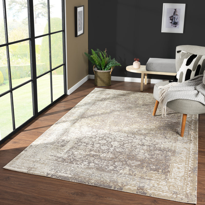 Tapis beige / gris à motif floral Ophelia Lux, Rectangle 4pi x 6 pi