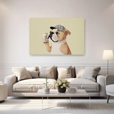 Cool Bulldog With Can Contemporary Bulldog Dog Wall Art Print 1 Piece Wrapped Canvas Wall Art