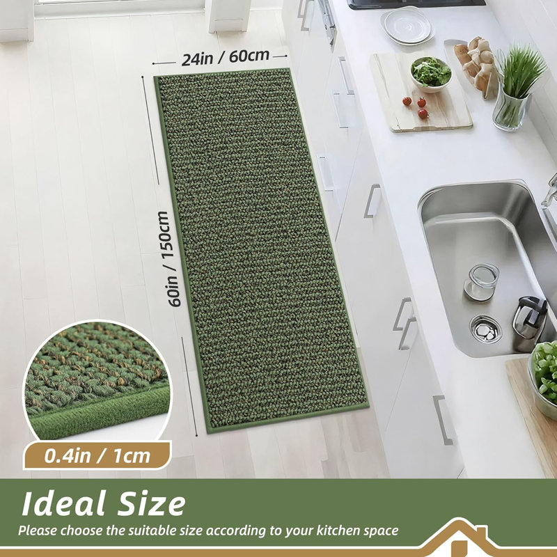 Super Absorbent Kitchen Runner Rugs Non-Slip 24"x60", Green