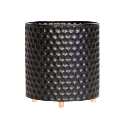 Mid Century Modern Indoor Metal Pot Planter With Peg Base