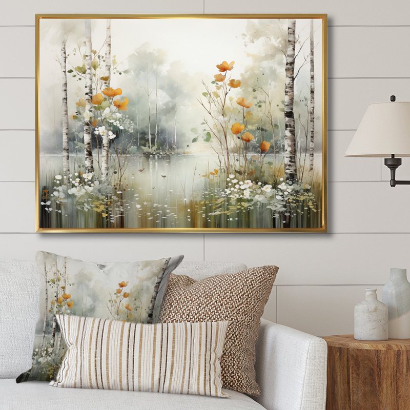 Binimal minimalisme forêt bois I - impressions sur toile forêt, H 24 po x l 32 po x P 1 po, Cadre flottant doré