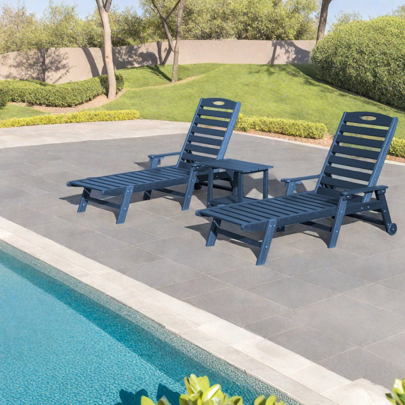 Ensemble de chaises longues bleues réglables en Hdpe avec table pour bronzer