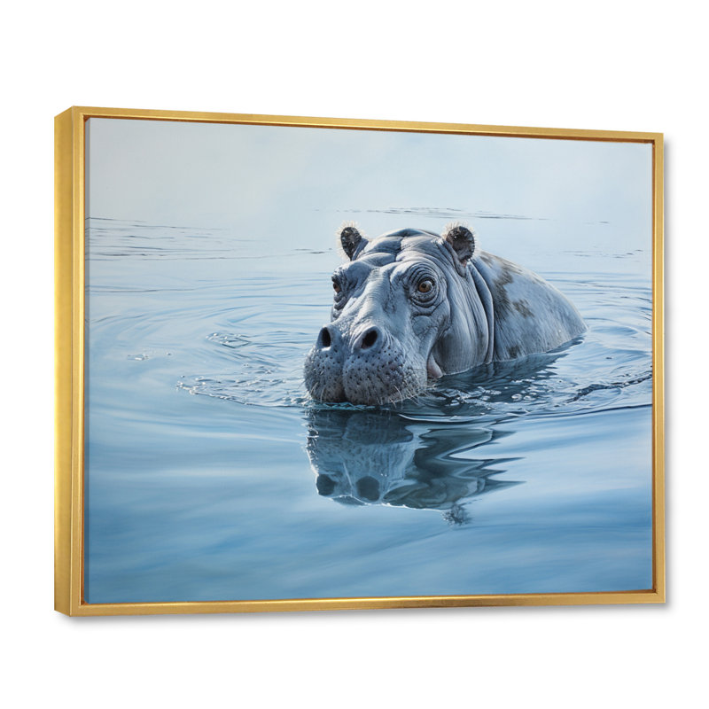 «Afrique Hippos Serenity I» sur toile, H 30 po x l 40 po x P 1,5 po, Cadre flottant doré