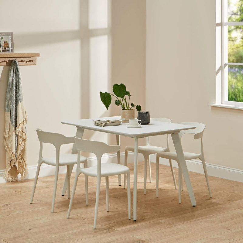 Kayleigh 4 - Person Dining Set, White, White, White
