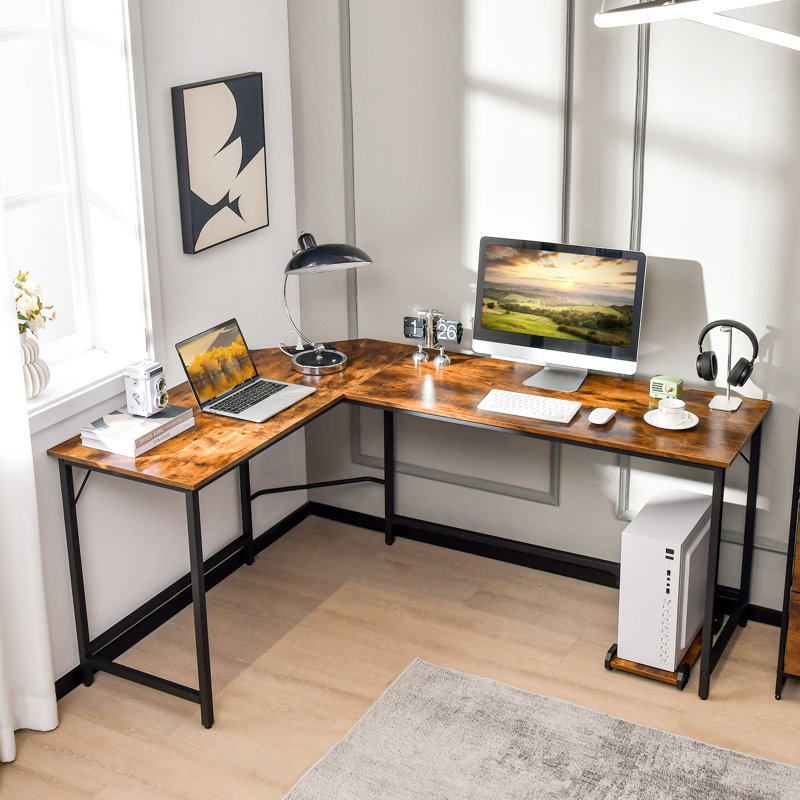 Bureau d'ordinateur en L Pavlov, Brun rustique