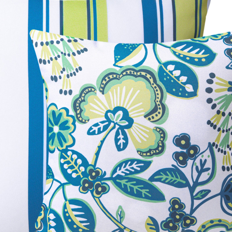 Floral Printed Off White and Blue Outdoor Throw Pillow Set