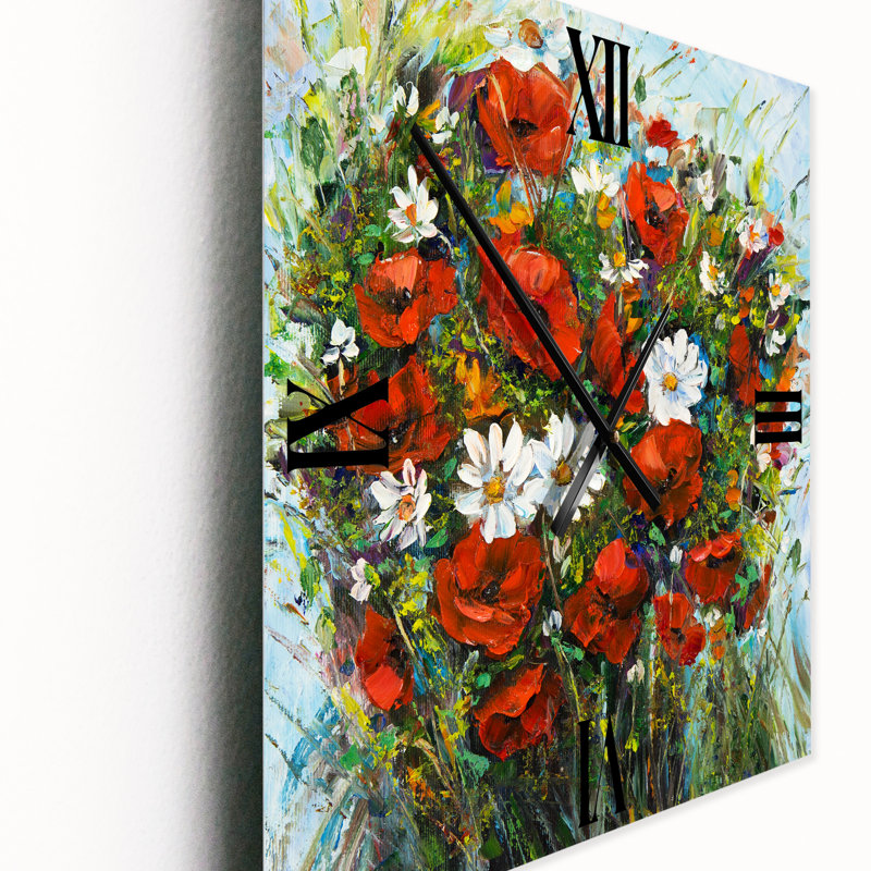 Bouquet de fleurs sauvages rouges et blanches - Horloge murale traditionnelle, Petit