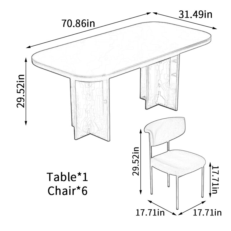 Modern Simple Practical Beautiful Dining Table Set, Creamy White/White, 29.52"H x 70.86"L x 31.49"W