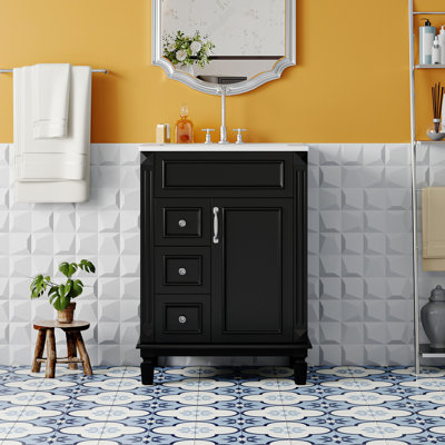 Meuble-lavabo de 24 pouces avec lavabo en céramique, rangement maximisé et design contemporain pour les salles de bain modernes