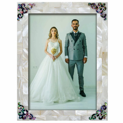  mother of pearl picture frame，6x8Handmade Shell Mosaic Frame.