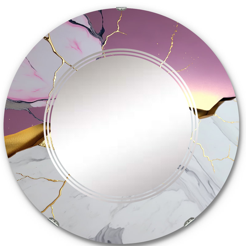 Abstrait Geode Pink III - Miroir mural abstrait en marbre, 24 po x 24 po