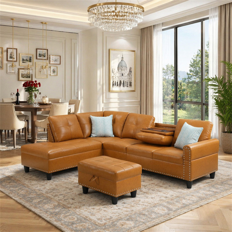 Canapé modulaire en similicuir avec repose-pieds, Gingembre gingembre