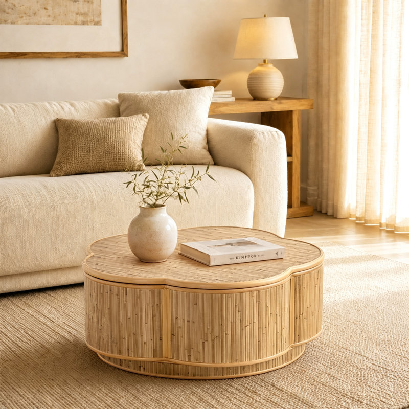 Table d'appoint en bois massif de 80 cm avec rangement pour salon et chambre