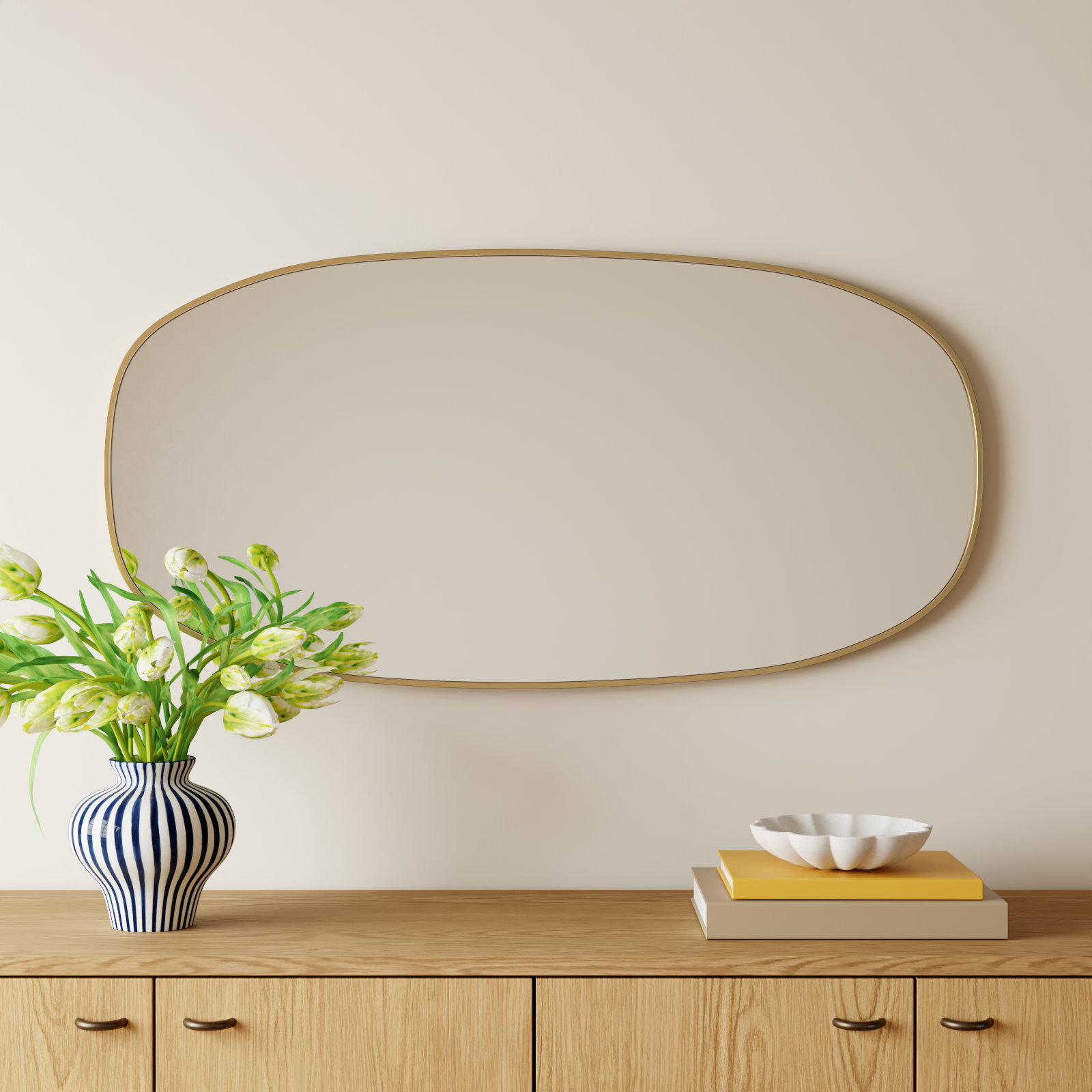 Bertin Metal Oval Wall Mirror, Brass, 48"  x 24" 