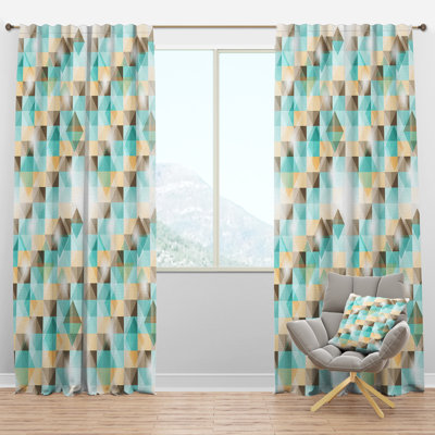 3D Illusion of Geometric Squaresf - Traditional Velvet Curtain - Room darkening - 1 panel