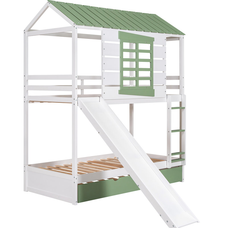 Lit superposé avec glissade convertible et lit gigogne pour les enfants en blanc