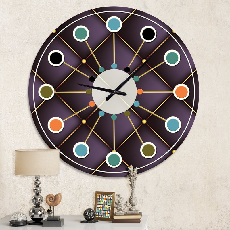 Motif matelassé - Horloge murale moderne Mid-Century, Moyenne