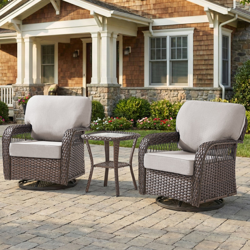 Ensemble de chaises d'extérieur en osier pivotant à dossier en T avec ensemble de table d'appoint, Beige