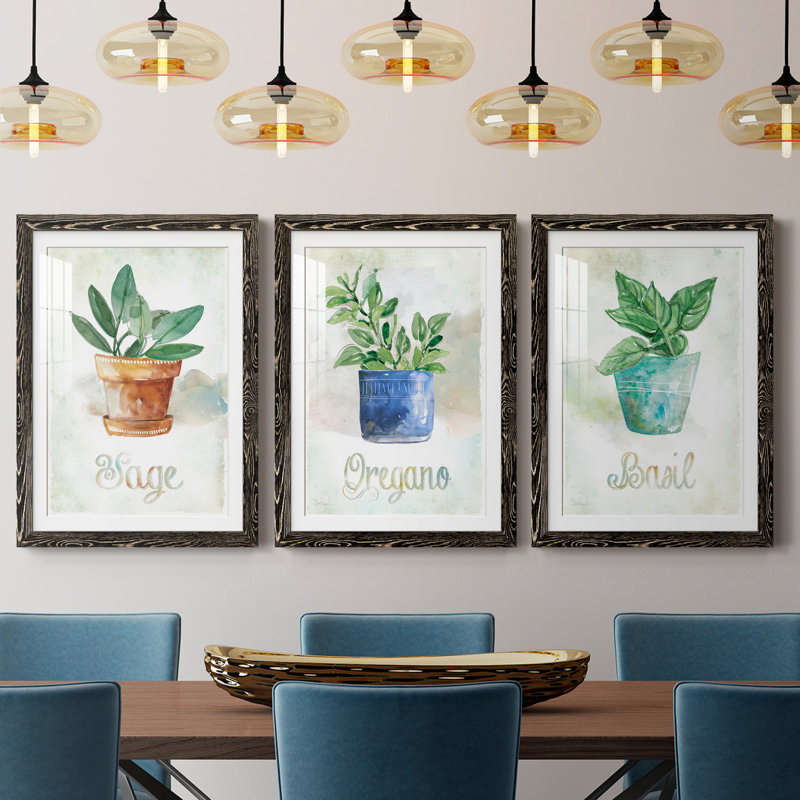 Basilic en pot - ensemble de 3 cadres photo, H 24 po x l 54 po x P 1,5 po, Noir