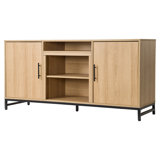 Modern Ember Rochester TV Stand in White Oak - Holds 60" TVs, 2 Cabinets, 3 Adjustable Shelves