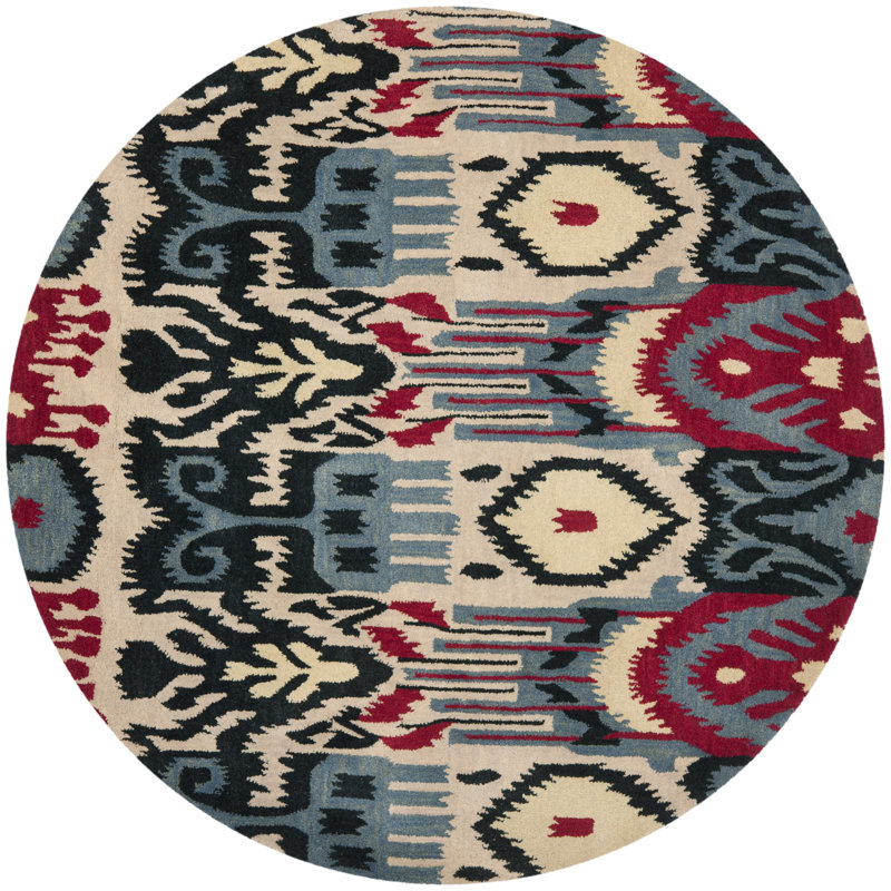 Kline Ikat Hand Tufted Wool Ikat Rug, Round 6'