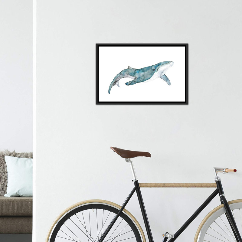 Art de baleine, Toile avec cadre noir patiné, H 26 po x l 40 po x P 1,5 po