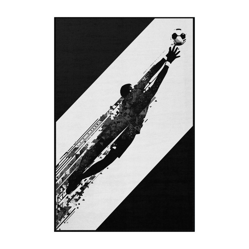 Machine Washable Medford Soccer Goalie Save Modern Geometric Rug in Gray – Black Binding, 5x7