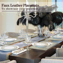 Set of 6 Black Faux Leather Placemats for Dining Table (17.75 x 11.75 In)