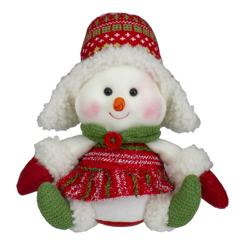 Figurine de bonhomme de neige 8 po rouge et vert assise