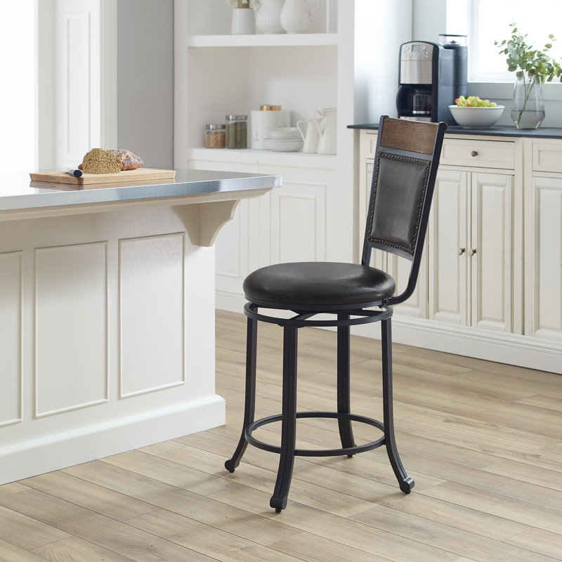 Roni Swivel Upholstered Counter Stool with Metal Frame, Counter Stool (24” Seat Height)