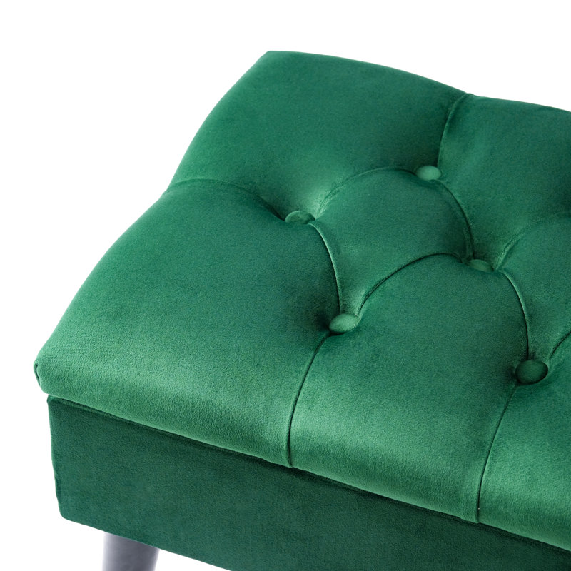 Dunfee Velvet Upholstered Storage Bench, Green, H44 x W100 x D30cm