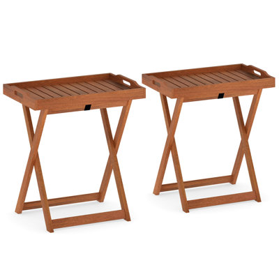 Solid Wood Tray Table Set of 2 w/Removable Top Rectangular TV Tray Bistro Table by Ophelia & Co.