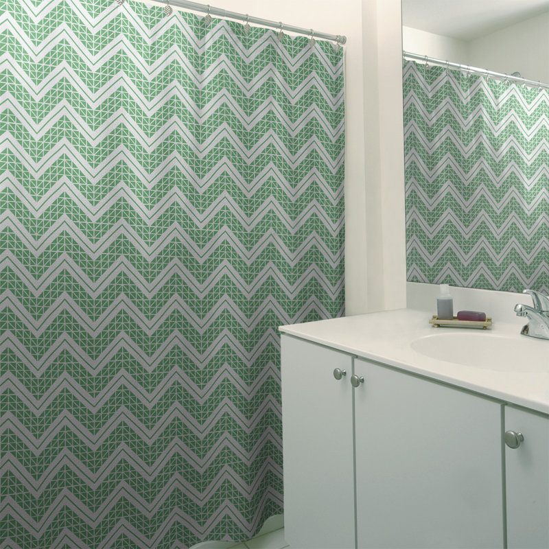 Rideau de douche simple à chevrons à la main classic, Vert clair / blanc