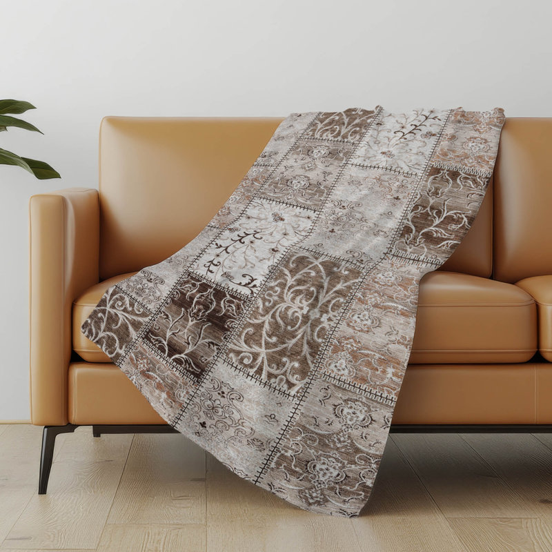 Addison Machine Washable Sherpa Panel Throw Blanket, Beige