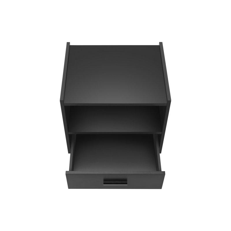 Table d'appoint, table d'appoint, bout, tiroir de rangement, table de chevet, chambre à coucher, salon, stratifié noir, contemporain, moderne