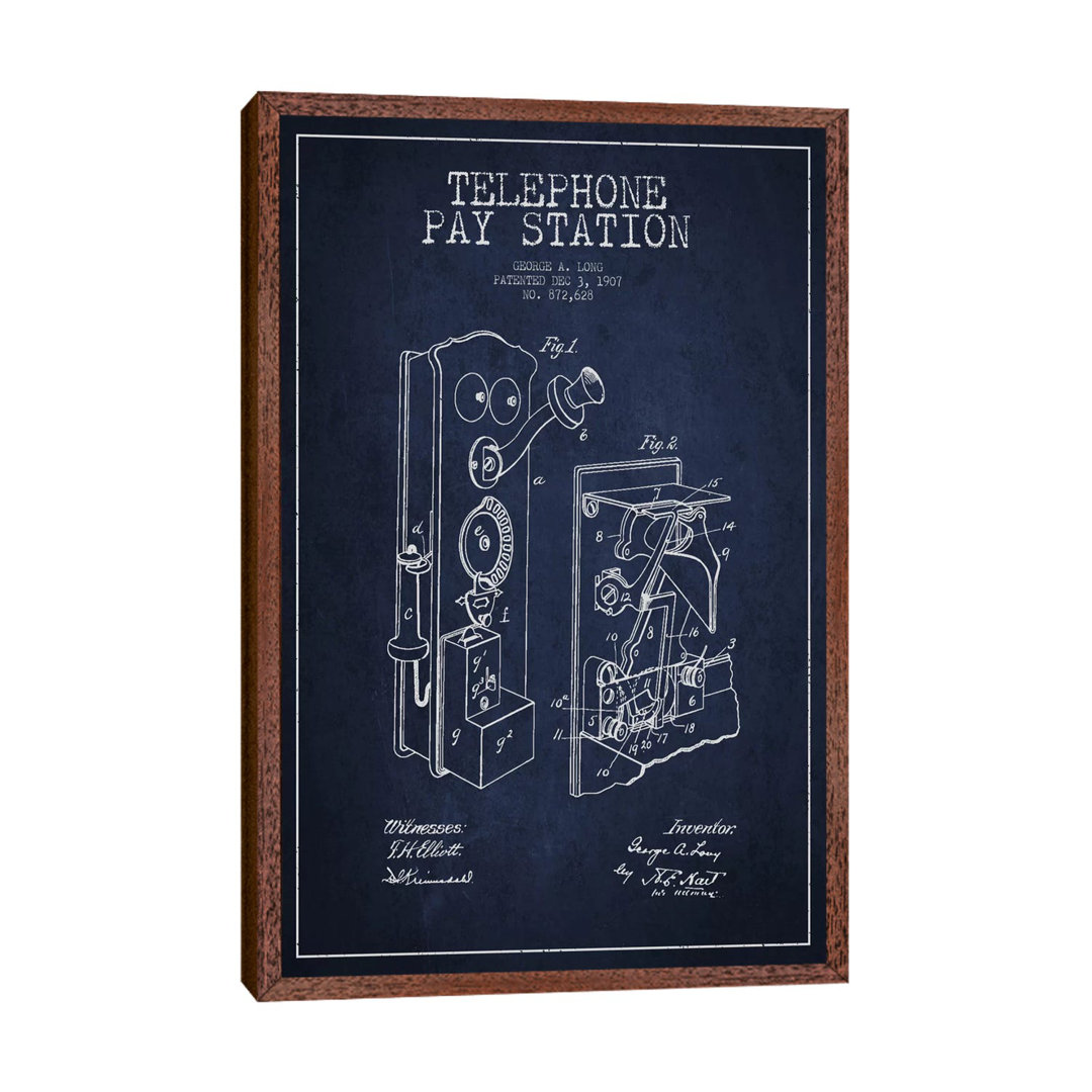 Long Telephone Blue Patent Blueprint von Aged Pixel - Gallery-Wrapped Canvas Giclée on Canvas