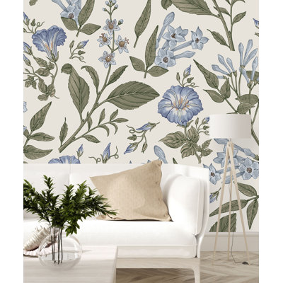 Vinyl White Wallpaper With Wildflowers M1188