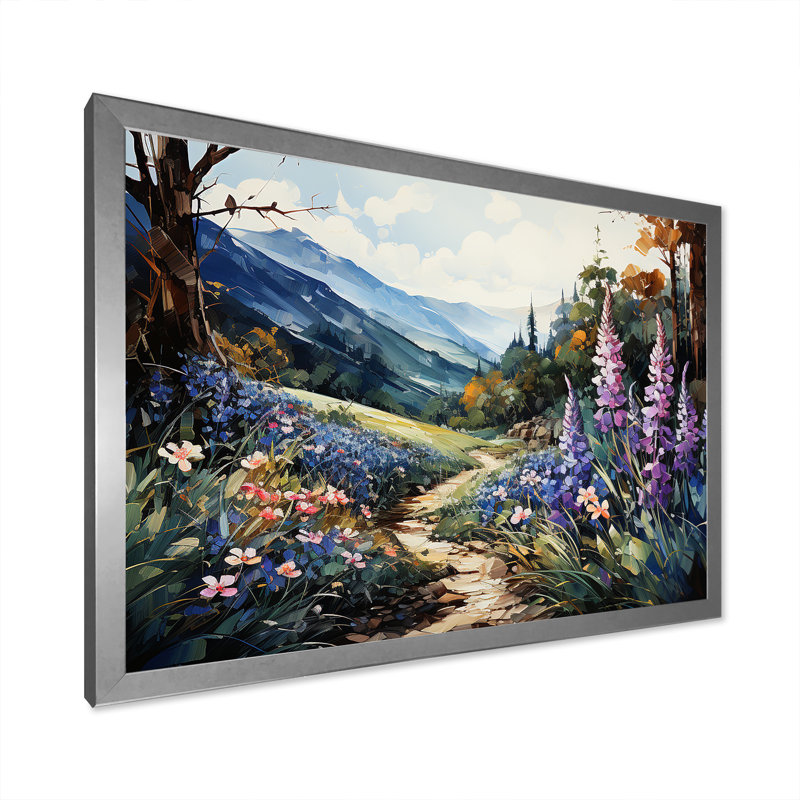 «Blue Bonnets Mountain Landscape» sur toile, H 30 po x l 40 po x P 1,5 po, Cadre simple argenté