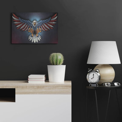 " Eagle With US Flag Wings Spread " by Flyland Designs