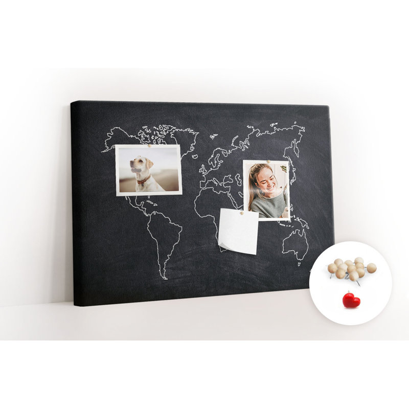 Wall Mounted cork board with print home decor message pin boards home office bulletin board ideas Map of the world sketch