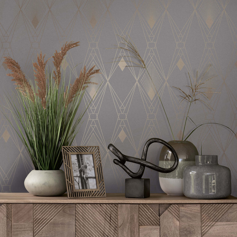 Geometric Metallic Wallpaper Double Roll, Gray