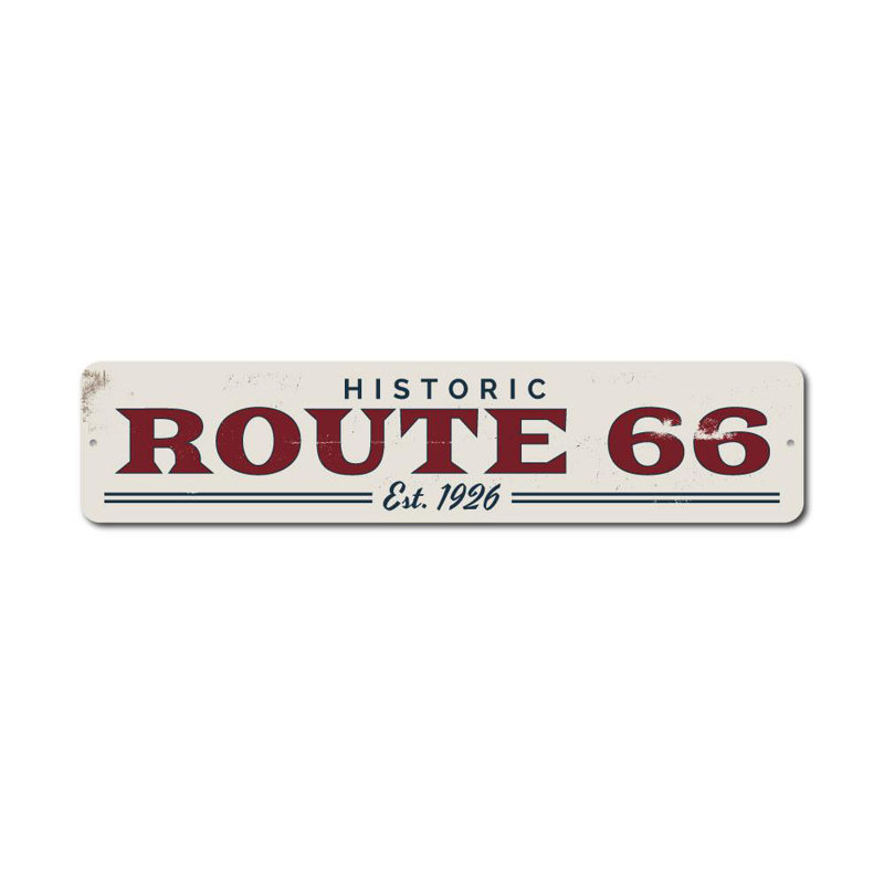 Panneau «Route 66 Est» en aluminium, H 6 po x l 24 po x P 0,063 po