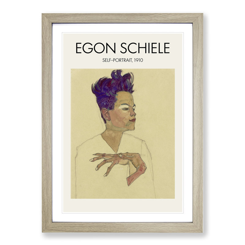 Self Portrait Vol.5 by Egon Schiele - Picture Frame Painting, Oak, 65cm H x 48cm W x 2cm D