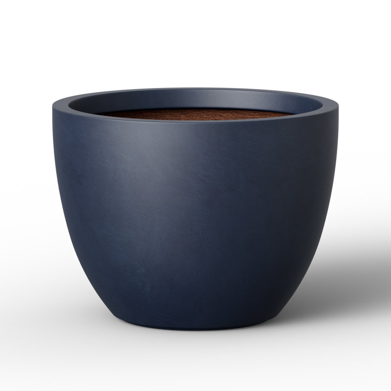 14 in. Medium Navy Blue Concrete Round Planter/ Pot (Upgraded Interior) with Drainage Holes, Navy Blue