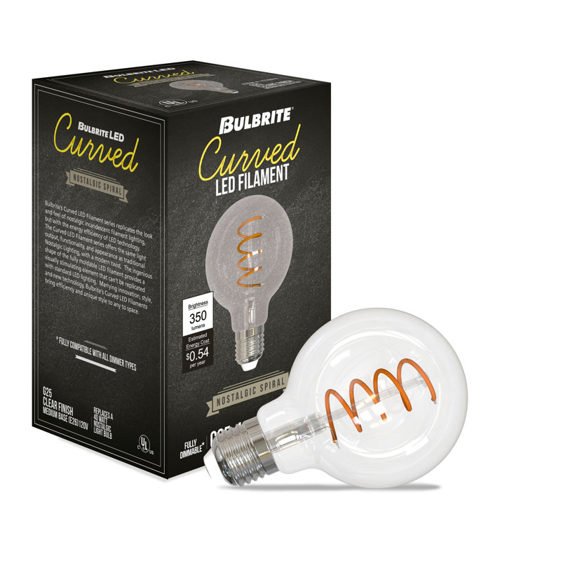Ensemble de 4 ampoules à DEL à intensité variable G25 de 4,5 W à culot moyen (E26) à filament incurvé à DEL